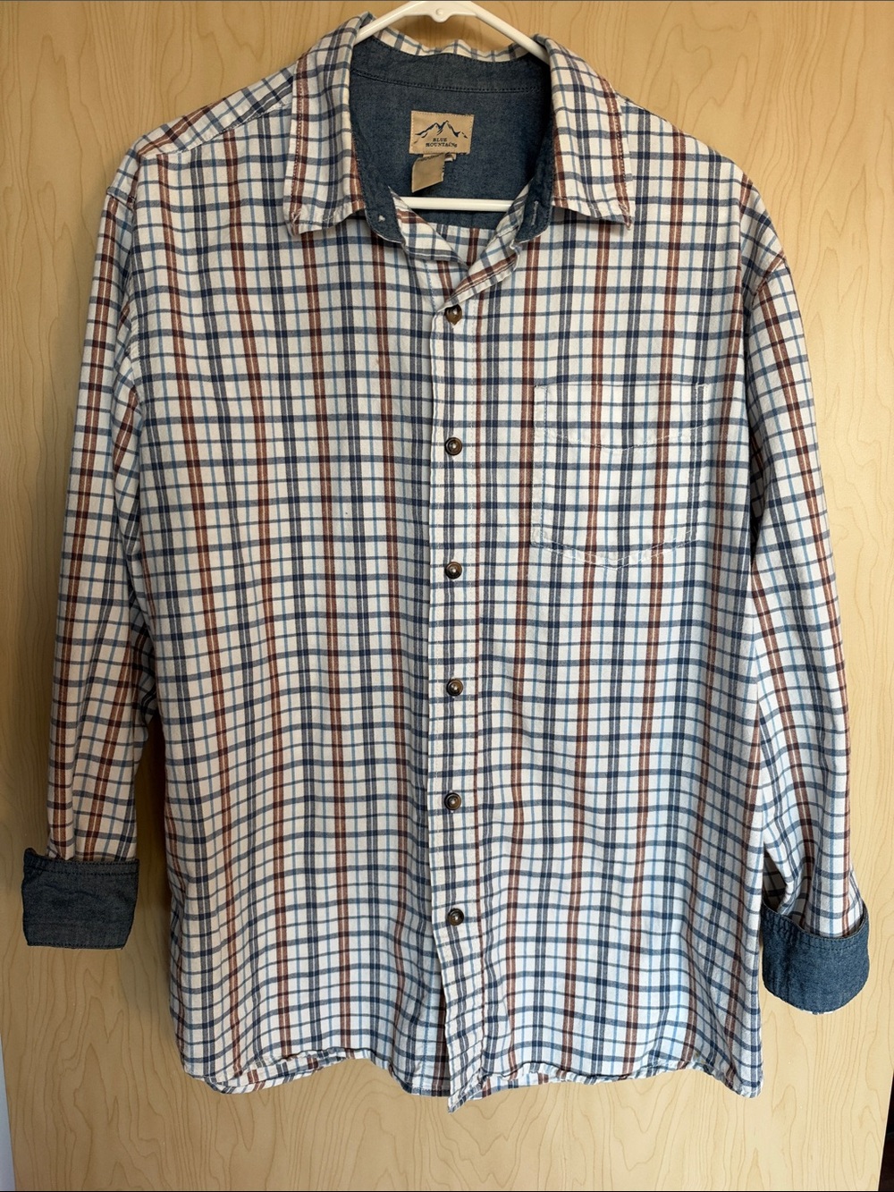 Men's Blue Mountain Plaid Button-Down Shirt - White with Blue & Brown Checks